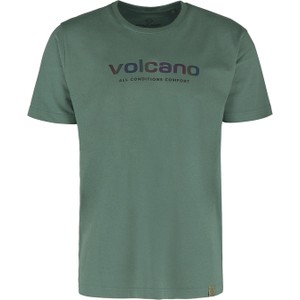 Zielony t-shirt Volcano w młodzieżowym stylu z krótkim rękawem