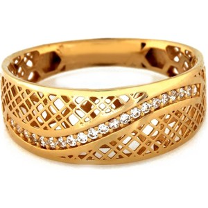 Lovrin złoty pierścionek 585 szeroki ażurowy z cyrkoniami