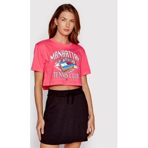 Różowy t-shirt Tommy Jeans z okrągłym dekoltem z krótkim rękawem w młodzieżowym stylu