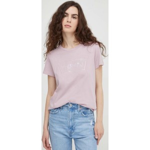Różowy t-shirt Levis z okrągłym dekoltem z bawełny w młodzieżowym stylu