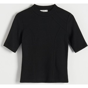 Czarna bluzka Reserved z okrągłym dekoltem w stylu casual z długim rękawem