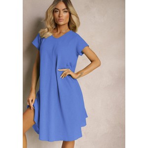Niebieska sukienka Renee z krótkim rękawem rozkloszowana z dekoltem w kształcie litery v