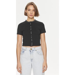 Czarna bluzka Calvin Klein z krótkim rękawem z okrągłym dekoltem w stylu casual