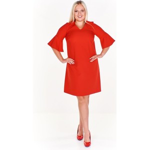 Czerwona sukienka Fokus midi z krótkim rękawem z dekoltem w kształcie litery v