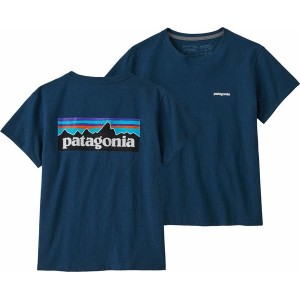 Granatowy t-shirt Patagonia w sportowym stylu z okrągłym dekoltem z krótkim rękawem