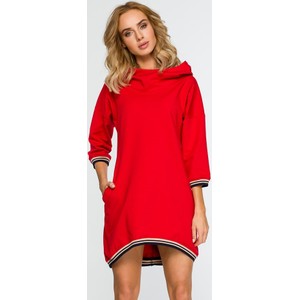 Czerwona sukienka MOE w stylu casual z długim rękawem mini