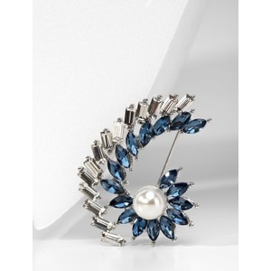 Molton Broszka z perłą zdobiona niebieskimi cyrkoniami