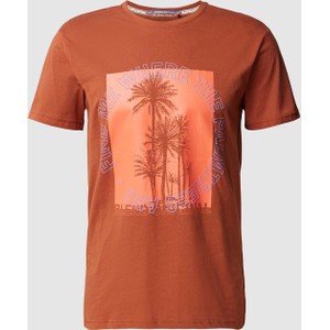 Pomarańczowy t-shirt Blend z krótkim rękawem z nadrukiem z bawełny