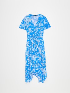 Niebieska sukienka Mohito z dekoltem w kształcie litery v midi z krótkim rękawem