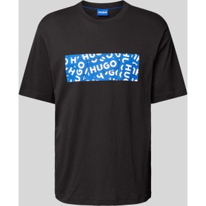 Czarny t-shirt Hugo Blue w młodzieżowym stylu z nadrukiem