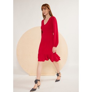 Czerwona sukienka FEMESTAGE Eva Minge w stylu casual mini z długim rękawem
