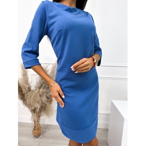 Niebieska sukienka ModnaKiecka.pl z długim rękawem w stylu casual prosta