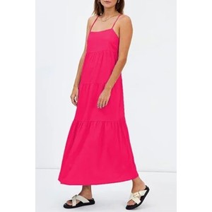 Różowa sukienka IVET z tkaniny na ramiączkach w stylu casual