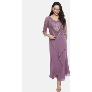 Fioletowa sukienka POTIS & VERSO z dekoltem w kształcie litery v maxi z długim rękawem