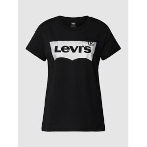 Czarny t-shirt Levis z okrągłym dekoltem w młodzieżowym stylu z bawełny