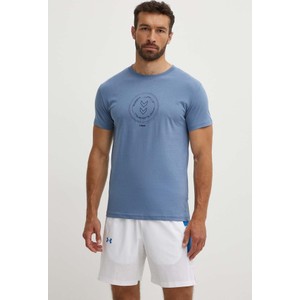 Niebieski t-shirt Hummel w młodzieżowym stylu z nadrukiem z bawełny