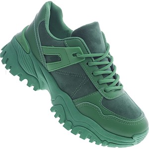Zielone buty sportowe Pantofelek24 sznurowane z płaską podeszwą