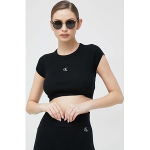 Czarna bluzka Calvin Klein w stylu casual z krótkim rękawem z jedwabiu