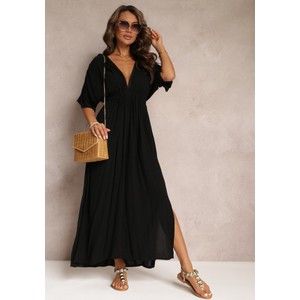 Czarna sukienka Renee w stylu casual z dekoltem w kształcie litery v z długim rękawem