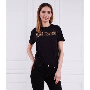 Czarny t-shirt Just Cavalli z okrągłym dekoltem