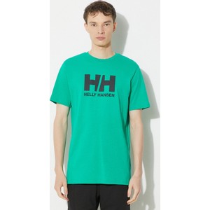 Zielony t-shirt Helly Hansen z bawełny z krótkim rękawem