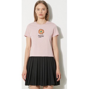 Różowy t-shirt Maison Kitsuné z krótkim rękawem z okrągłym dekoltem w młodzieżowym stylu