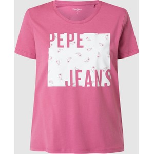 Różowy t-shirt Pepe Jeans w młodzieżowym stylu z krótkim rękawem