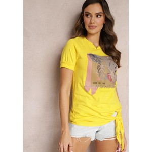 Żółty t-shirt Renee z nadrukiem z krótkim rękawem w młodzieżowym stylu