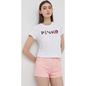 Bluzka Pinko w młodzieżowym stylu z krótkim rękawem z okrągłym dekoltem