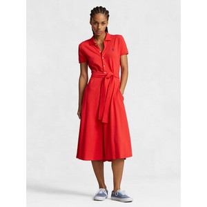 Czerwona sukienka POLO RALPH LAUREN koszulowa z dekoltem w kształcie litery v w stylu casual