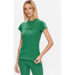 Zielony t-shirt Ellesse z krótkim rękawem w sportowym stylu z okrągłym dekoltem