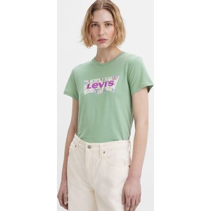 Zielony t-shirt Levis w młodzieżowym stylu z krótkim rękawem z okrągłym dekoltem