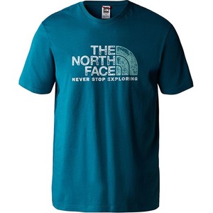 Niebieski t-shirt The North Face z krótkim rękawem w sportowym stylu