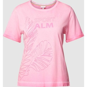 Różowy t-shirt Sportalm z okrągłym dekoltem z krótkim rękawem z bawełny