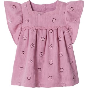 Różowa bluzka dziecięca Vertbaudet z krótkim rękawem z bawełny dla dziewczynek