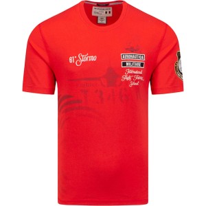 Czerwony t-shirt Aeronautica Militare z krótkim rękawem w młodzieżowym stylu z bawełny