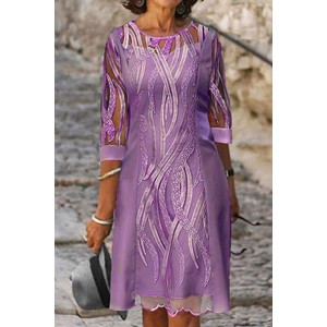 Fioletowa sukienka IVET z długim rękawem w stylu casual