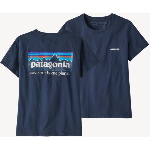 Granatowy t-shirt Patagonia z krótkim rękawem z okrągłym dekoltem w stylu klasycznym