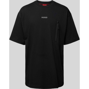 Czarny t-shirt Hugo Boss w stylu casual z nadrukiem z bawełny