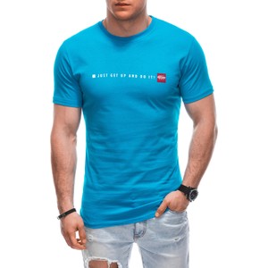 Niebieski t-shirt Edoti z bawełny z krótkim rękawem w młodzieżowym stylu