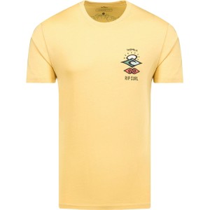 Żółty t-shirt Rip Curl w młodzieżowym stylu z krótkim rękawem z bawełny
