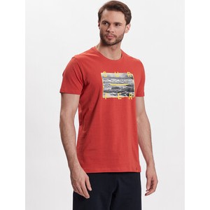 Czerwony t-shirt Volcano z nadrukiem w młodzieżowym stylu z krótkim rękawem