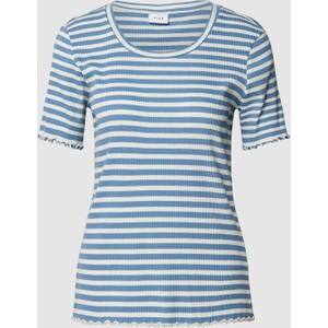 Niebieski t-shirt Vila z bawełny z krótkim rękawem z okrągłym dekoltem