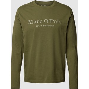Zielona koszulka z długim rękawem Marc O'Polo z bawełny z nadrukiem