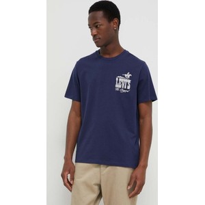 Granatowy t-shirt Levis z krótkim rękawem z bawełny z nadrukiem