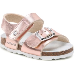 Różowe buty dziecięce letnie Grünland ze skóry na rzepy dla dziewczynek