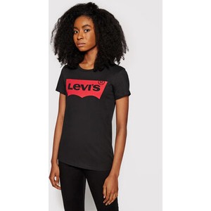 Czarny t-shirt Levis z krótkim rękawem z okrągłym dekoltem w młodzieżowym stylu