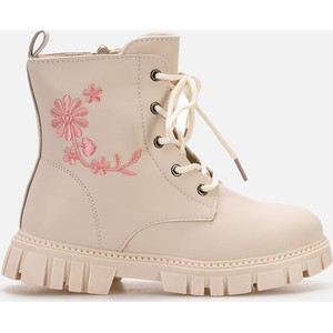 Buty dziecięce zimowe Zapatos dla dziewczynek sznurowane w kwiatki