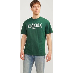 Zielony t-shirt Jack & Jones z bawełny w młodzieżowym stylu z krótkim rękawem