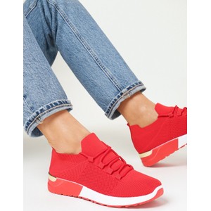 Czerwone buty sportowe born2be sznurowane w sportowym stylu z płaską podeszwą